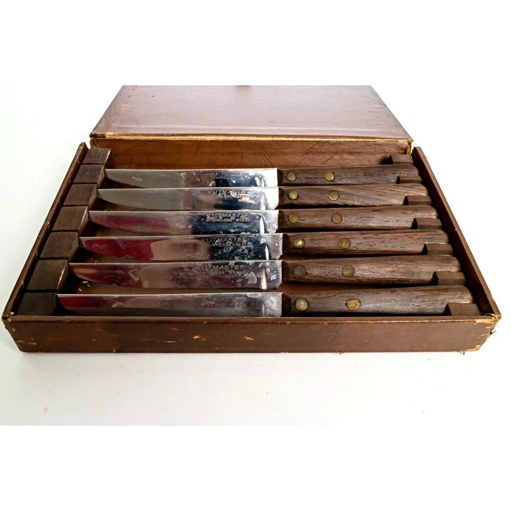 Vintage Kutmaster Knife Set - 6x Wood Handle Stainless Steel Crafted in USA